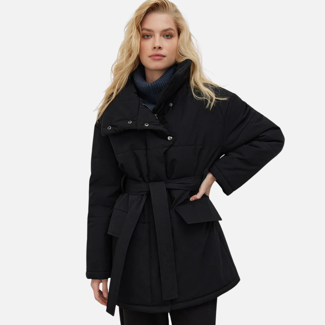 Marzena Zimowa Kurtka Damska | Wiązana w Pasie i Casualowa Butik Modowy