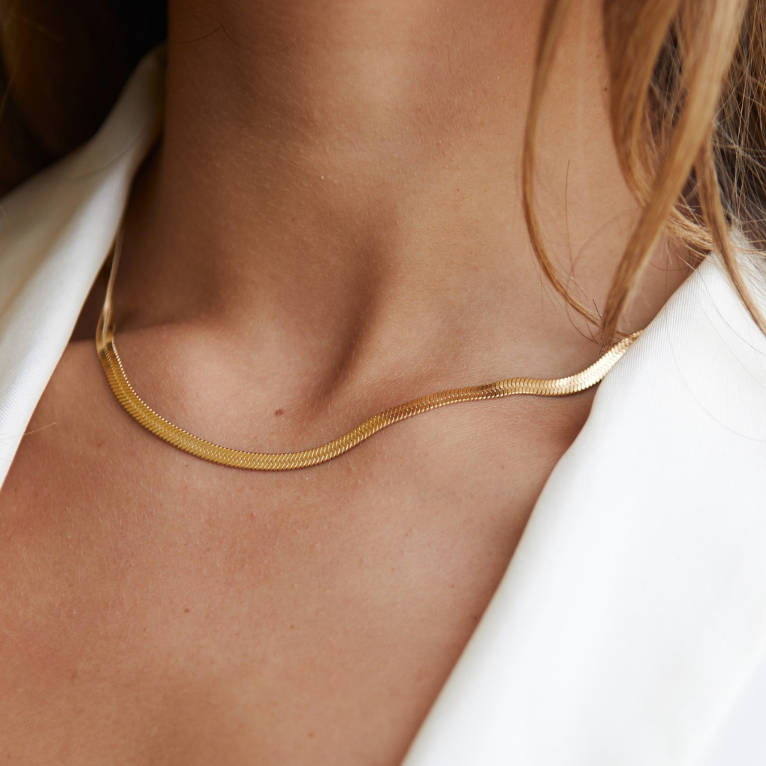 Amara Naszyjnik Herringbone | Złoty i Wodoodporny