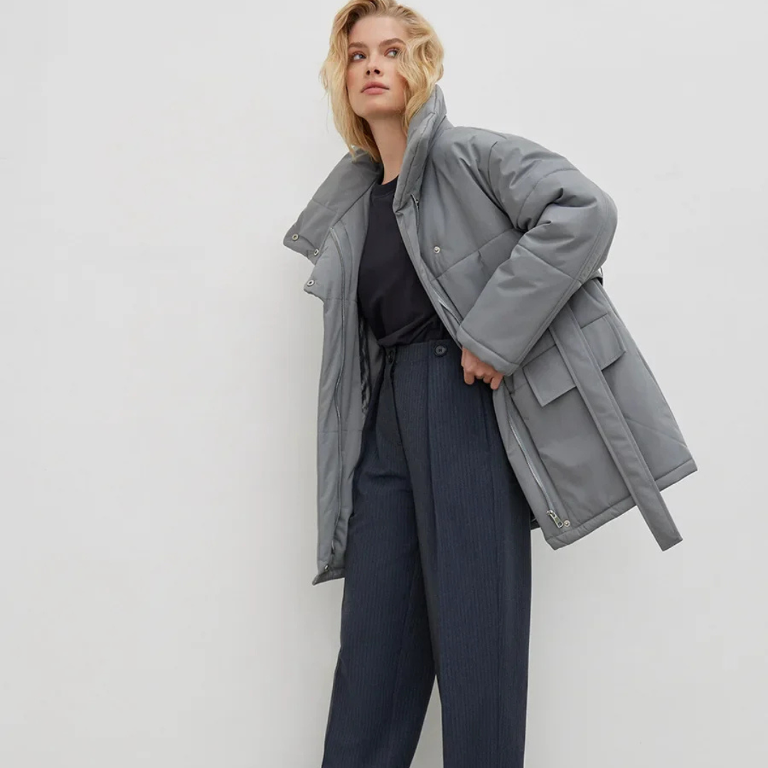 Marzena Zimowa Kurtka Damska | Wiązana w Pasie i Casualowa Butik Modowy