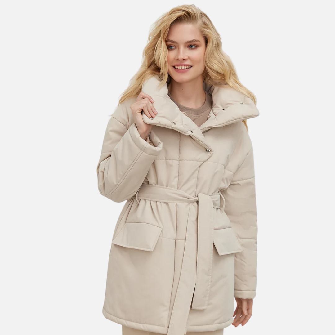 Marzena Zimowa Kurtka Damska | Wiązana w Pasie i Casualowa Butik Modowy