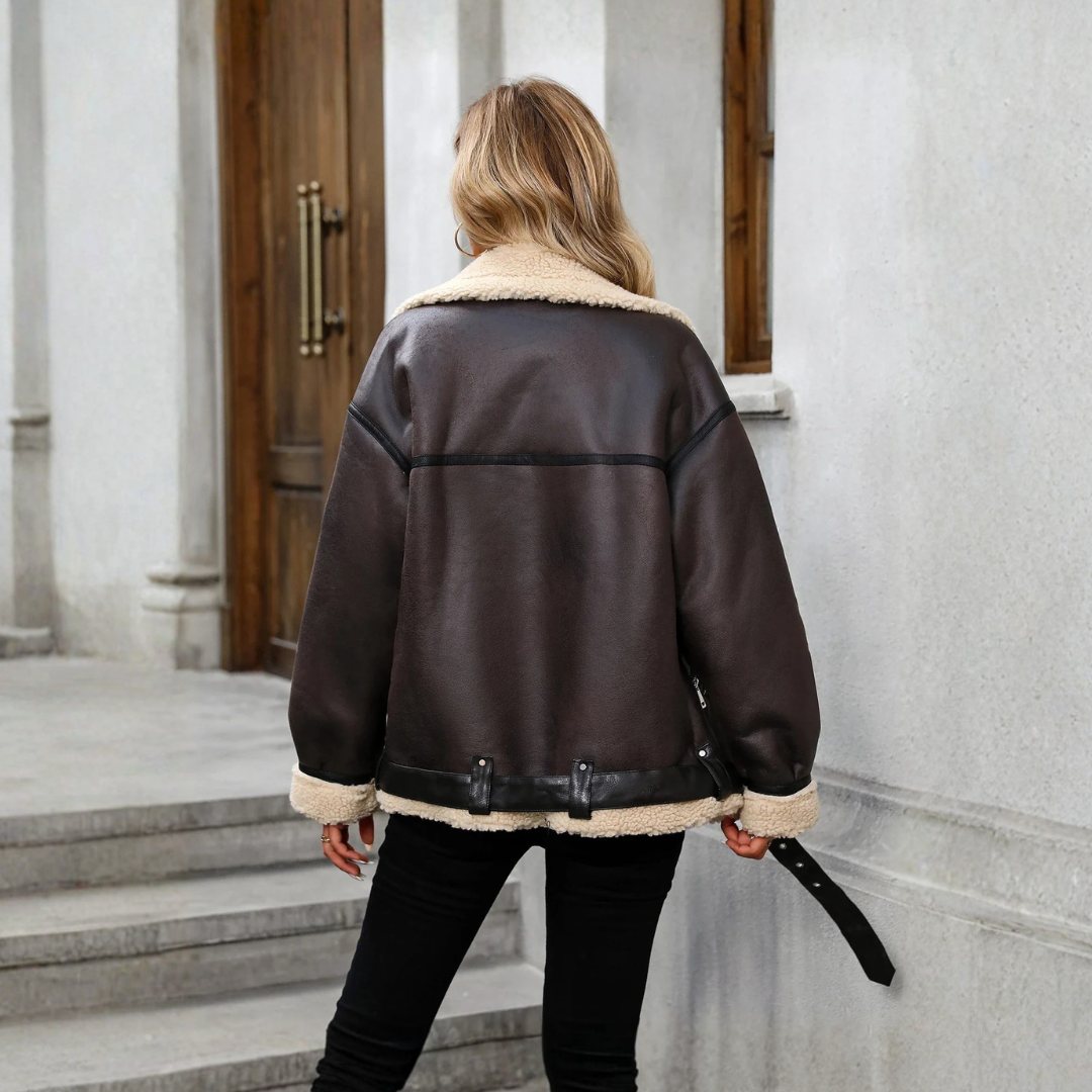Emilia Skórzana Kurtka Damska Pilotka | Zimowa i Ciepła Butik Modowy