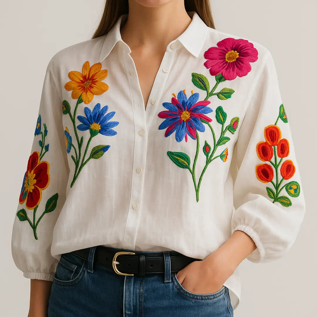 Brenda | Damska Bawełniana Bluzka | Kwiatowy Wzór Butik Modowy