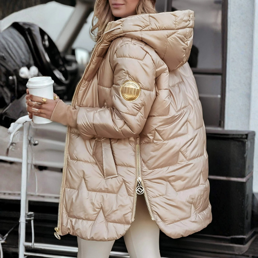 Janina Pikowany Płaszcz Zimowy Damski | Ciepły z Kapturem Butik Modowy