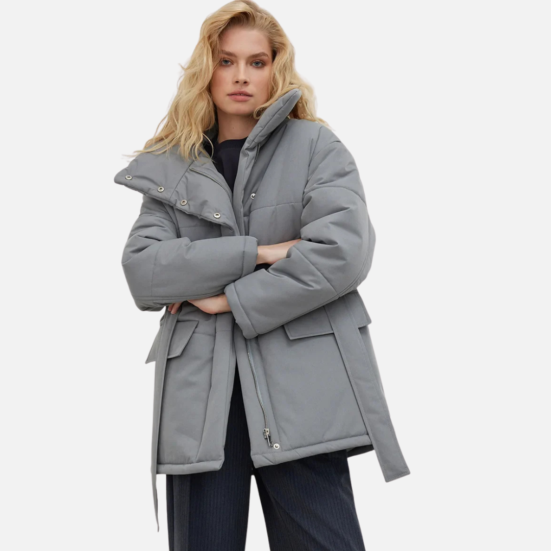 Marzena Zimowa Kurtka Damska | Wiązana w Pasie i Casualowa Butik Modowy