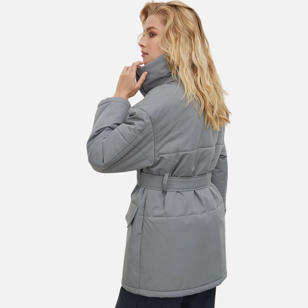 Marzena Zimowa Kurtka Damska | Wiązana w Pasie i Casualowa Butik Modowy