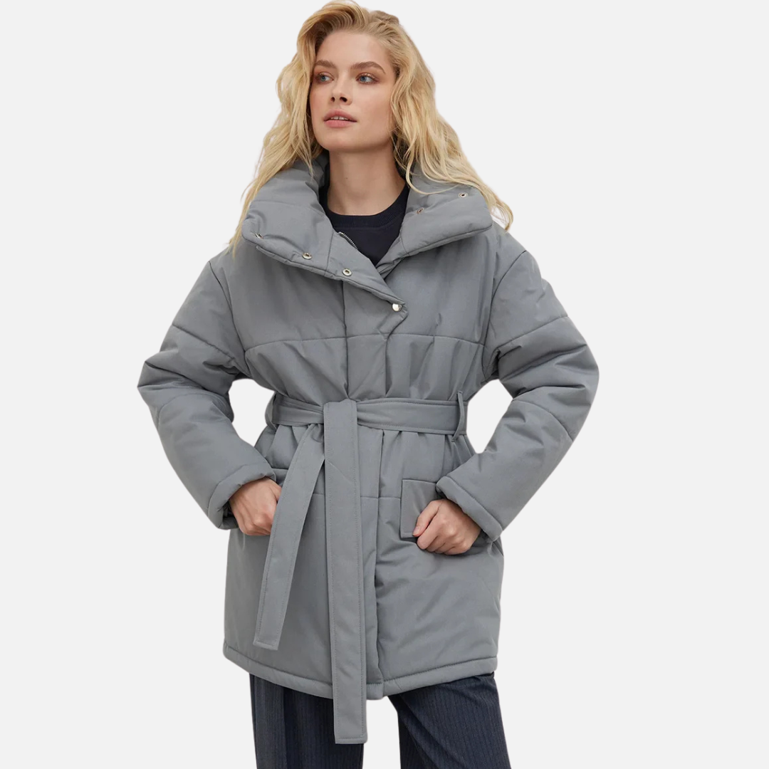 Marzena Zimowa Kurtka Damska | Wiązana w Pasie i Casualowa Butik Modowy