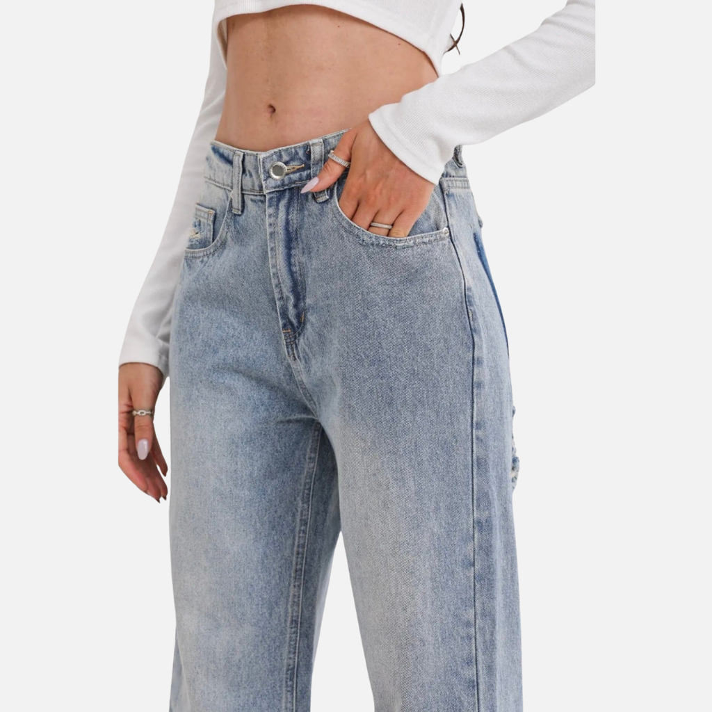 Amalja Jeansy Damskie z Wysokim Stanem | Modne i Stylowe Butik Modowy