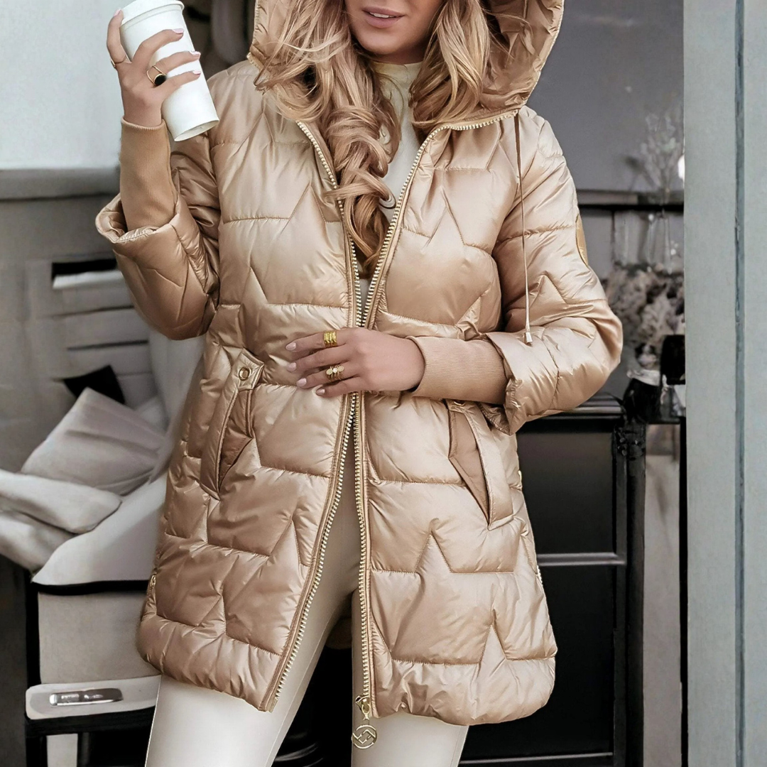 Janina Pikowany Płaszcz Zimowy Damski | Ciepły z Kapturem Butik Modowy