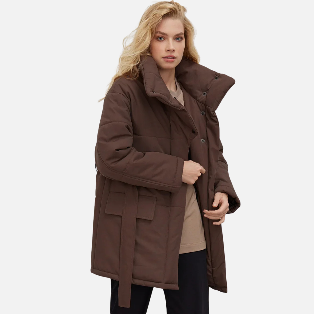 Marzena Zimowa Kurtka Damska | Wiązana w Pasie i Casualowa Butik Modowy