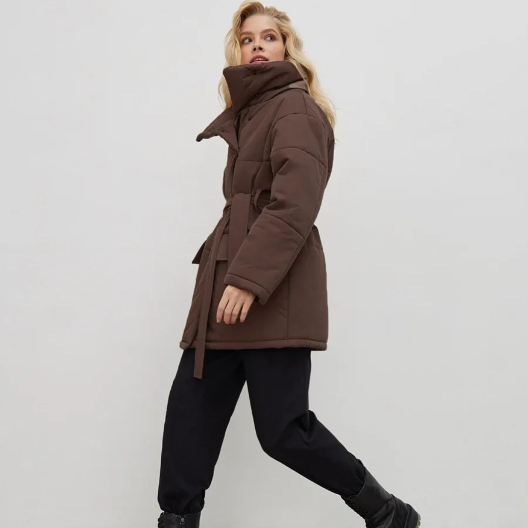 Marzena Zimowa Kurtka Damska | Wiązana w Pasie i Casualowa Butik Modowy