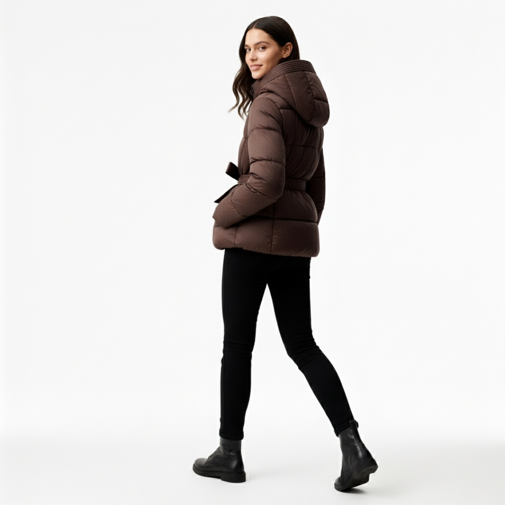 Brygida Pikowany Płaszcz Damski z Paskiem | Zimowy i Elegancki Butik Modowy