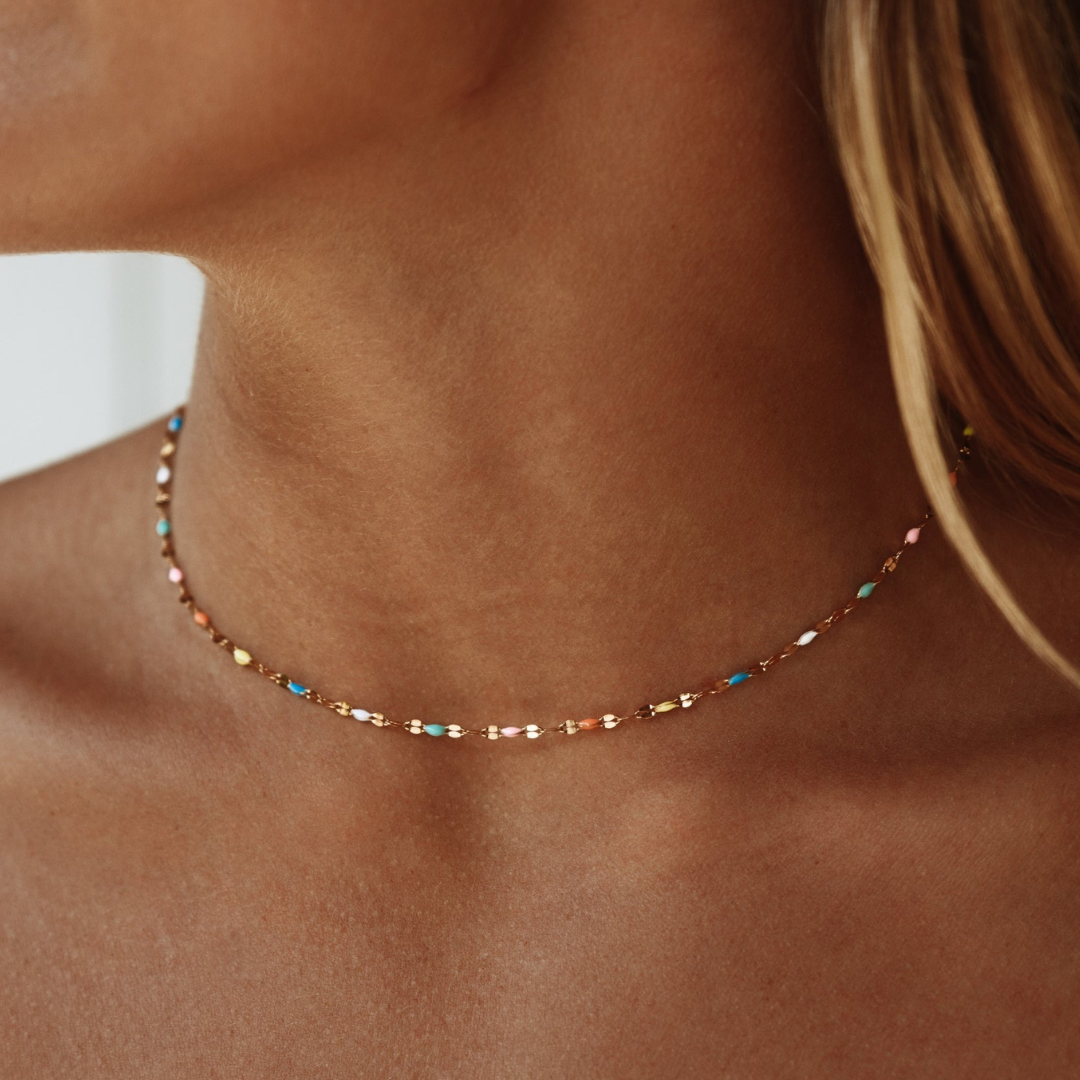 Aurora Kolorowy Naszyjnik Choker | Złoty i Wodoodporny
