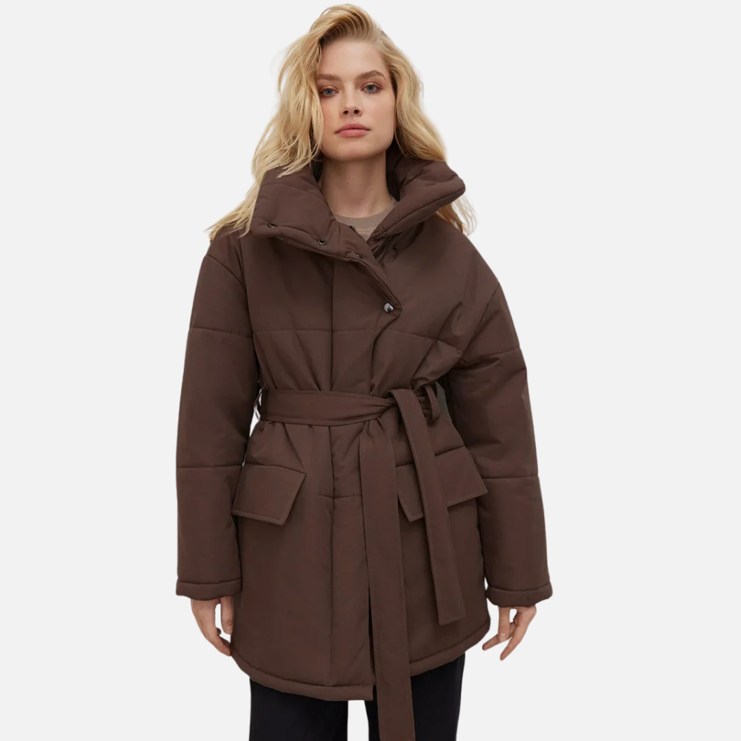 Marzena Zimowa Kurtka Damska | Wiązana w Pasie i Casualowa Butik Modowy