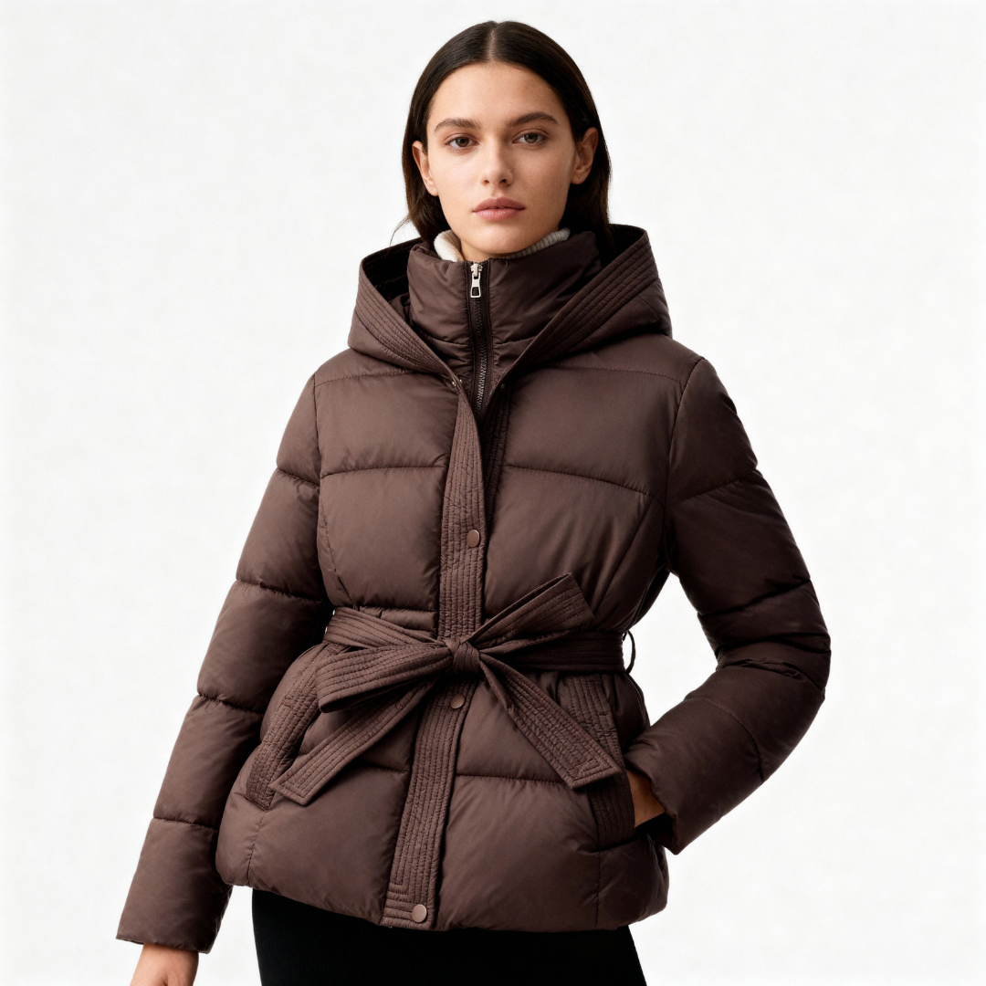 Brygida Pikowany Płaszcz Damski z Paskiem | Zimowy i Elegancki Butik Modowy