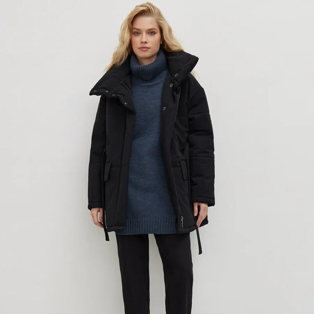 Marzena Zimowa Kurtka Damska | Wiązana w Pasie i Casualowa Butik Modowy