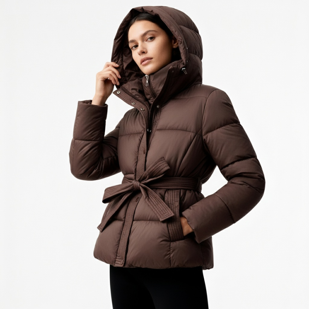 Brygida Pikowany Płaszcz Damski z Paskiem | Zimowy i Elegancki Butik Modowy