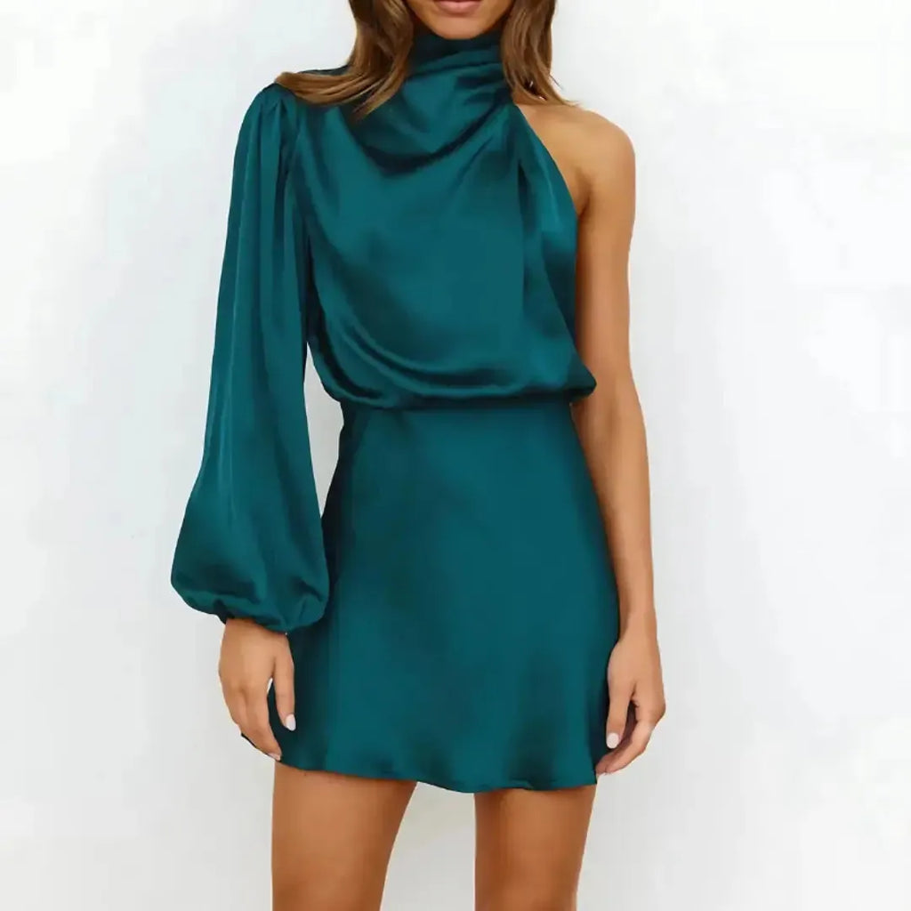 Alessia | Satynowa sukienka asymetryczna | Mini Butik Modowy