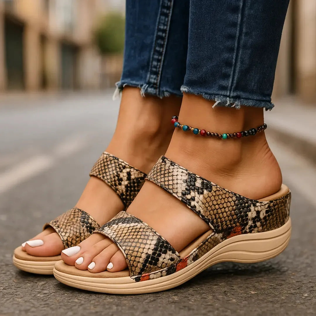 Andrea | Damskie Sandały na Koturnie | Wzór zwierzęcy Butik Modowy