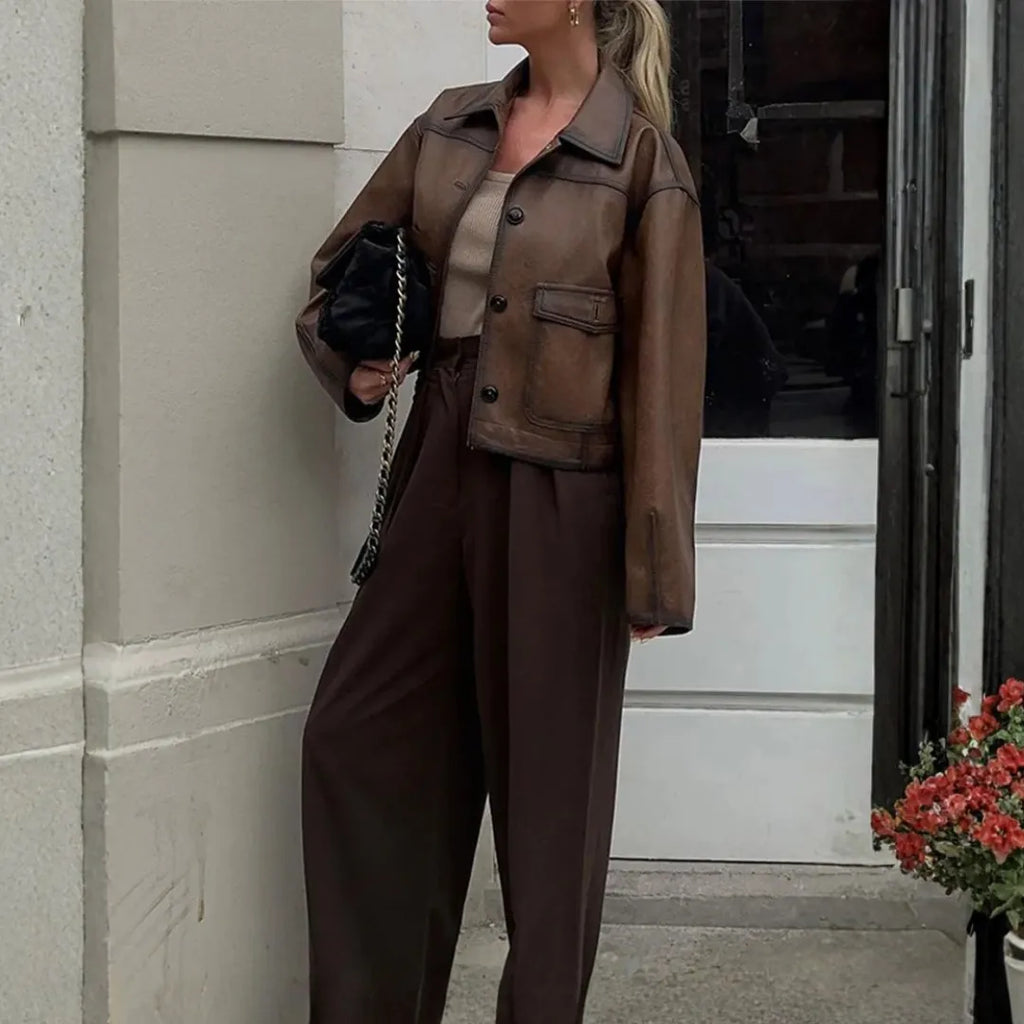 Angelica Krótka Skórzana Marynarka Damska | Codzienna i Stylowa Butik Modowy