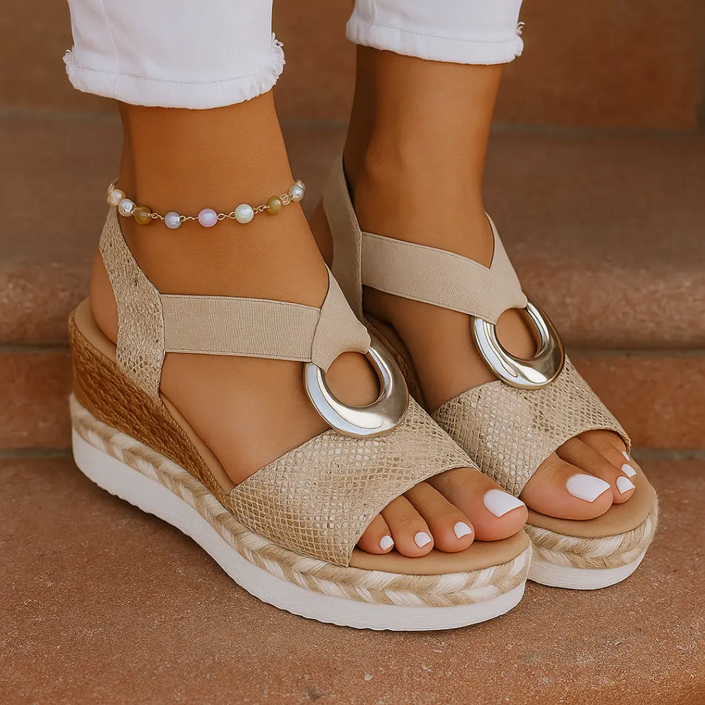 Glenda | Damskie Stylowe Sandały na Koturnie | Wsuwane Krzyżujące Butik Modowy