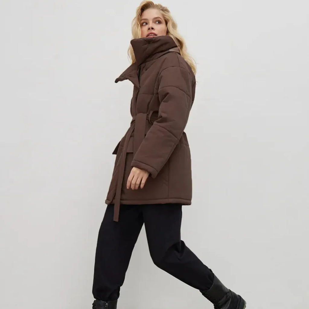 Marzena Zimowa Kurtka Damska | Wiązana w Pasie i Casualowa Butik Modowy