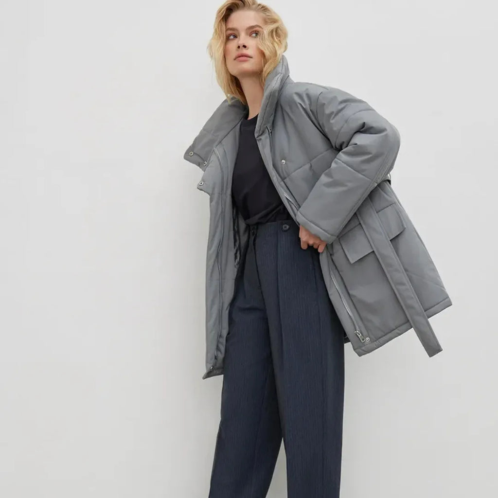 Marzena Zimowa Kurtka Damska | Wiązana w Pasie i Casualowa Butik Modowy