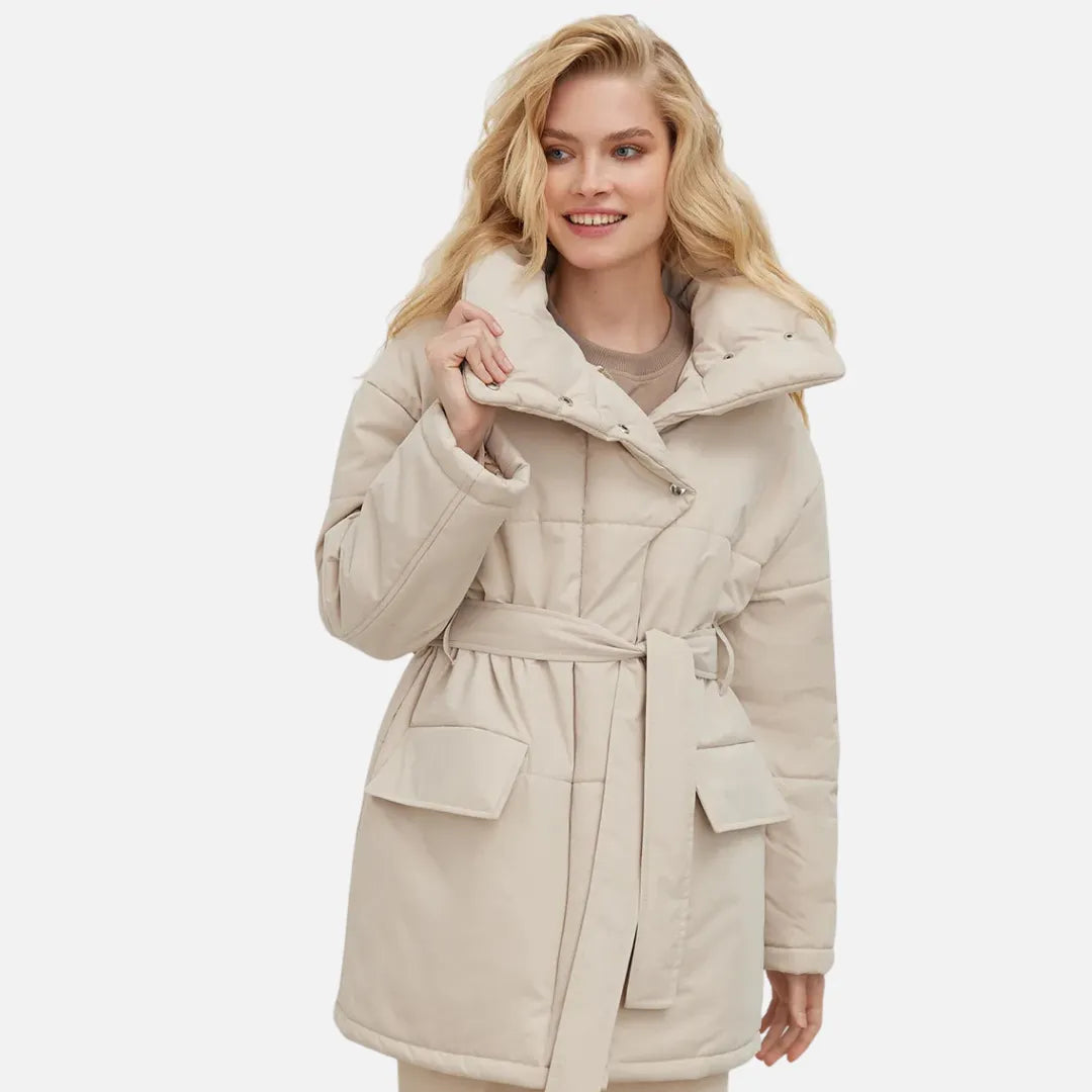 Marzena Zimowa Kurtka Damska | Wiązana w Pasie i Casualowa Butik Modowy