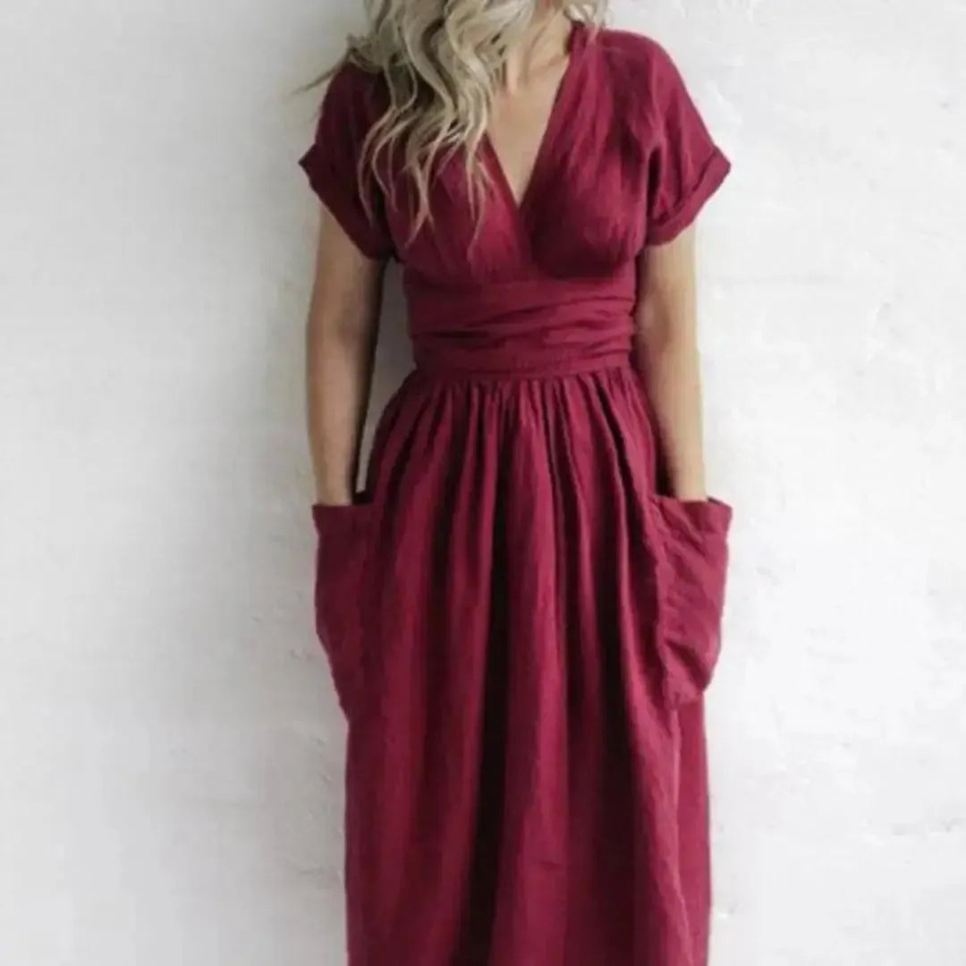 Nelia | Sukienka Damska Lniana Wiązana | Midi Butik Modowy