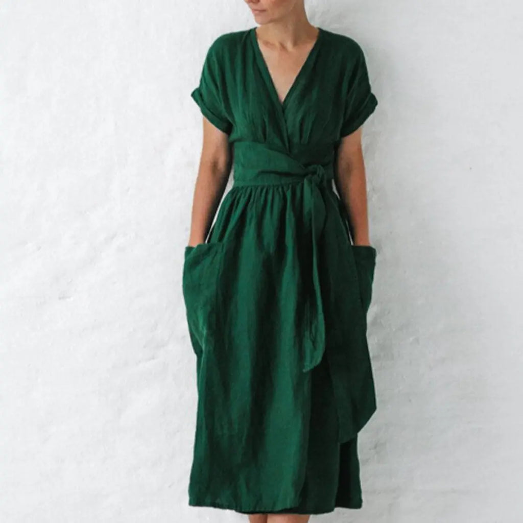 Nelia | Sukienka Damska Lniana Wiązana | Midi Butik Modowy