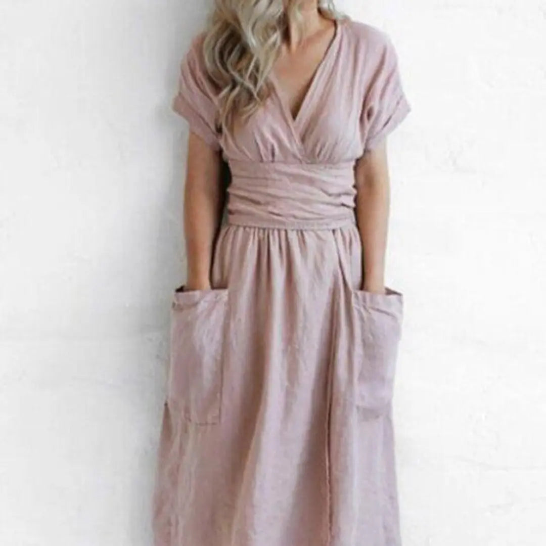 Nelia | Sukienka Damska Lniana Wiązana | Midi Butik Modowy