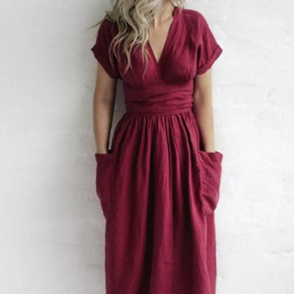 Nelia | Sukienka Damska Lniana Wiązana | Midi Butik Modowy