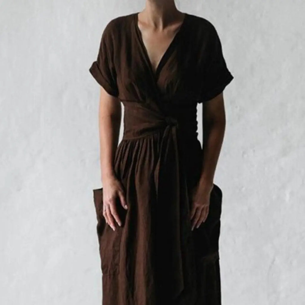 Nelia | Sukienka Damska Lniana Wiązana | Midi Butik Modowy