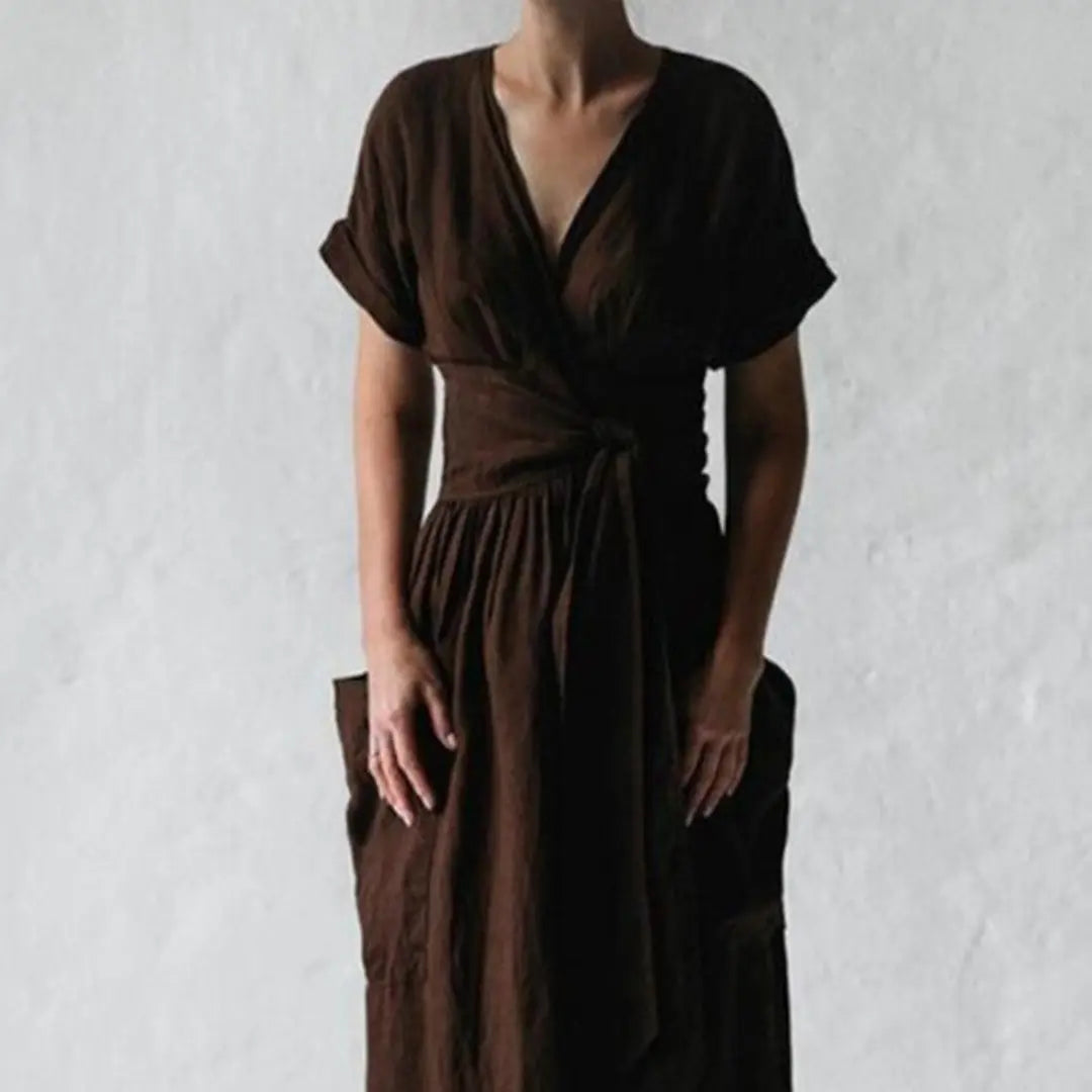 Nelia | Sukienka Damska Lniana Wiązana | Midi Butik Modowy