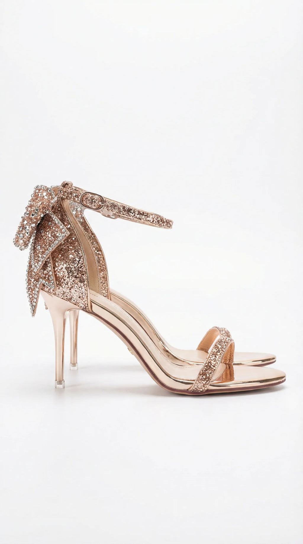 Sandały Sarah | Brokatowa Kokardka, Wąska Szpilka Butik Modowy