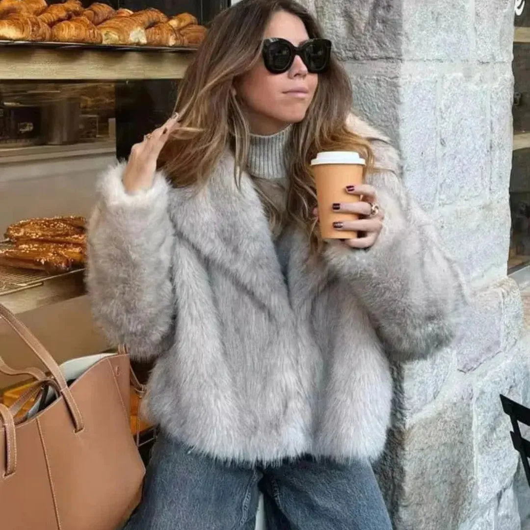 Theadora Kurtka Oversize Damska | Futro Ekologiczne z Kołnierzem Butik Modowy
