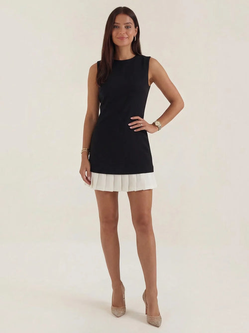 Celine – sukienka mini damska o linii A, bez rękawów, czarna | Butik Modowy