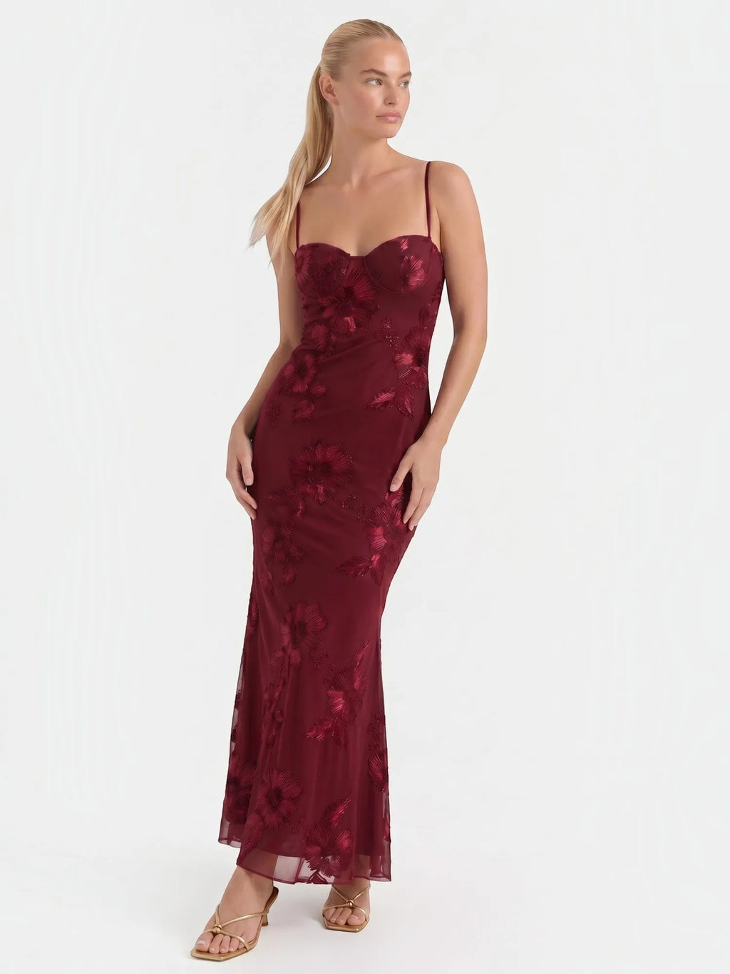 Chantal – gorsetowa sukienka maxi damska w kwiaty, wieczorowa | Butik Modowy
