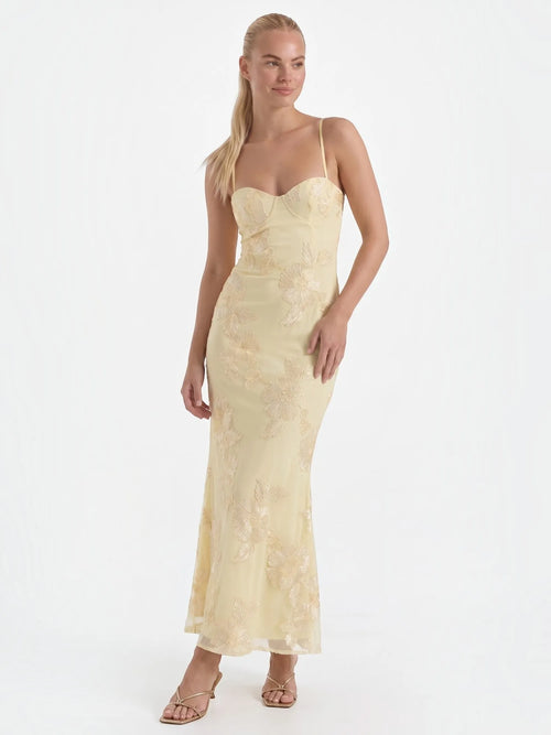 Chantal – gorsetowa sukienka maxi damska w kwiaty, wieczorowa | Butik Modowy