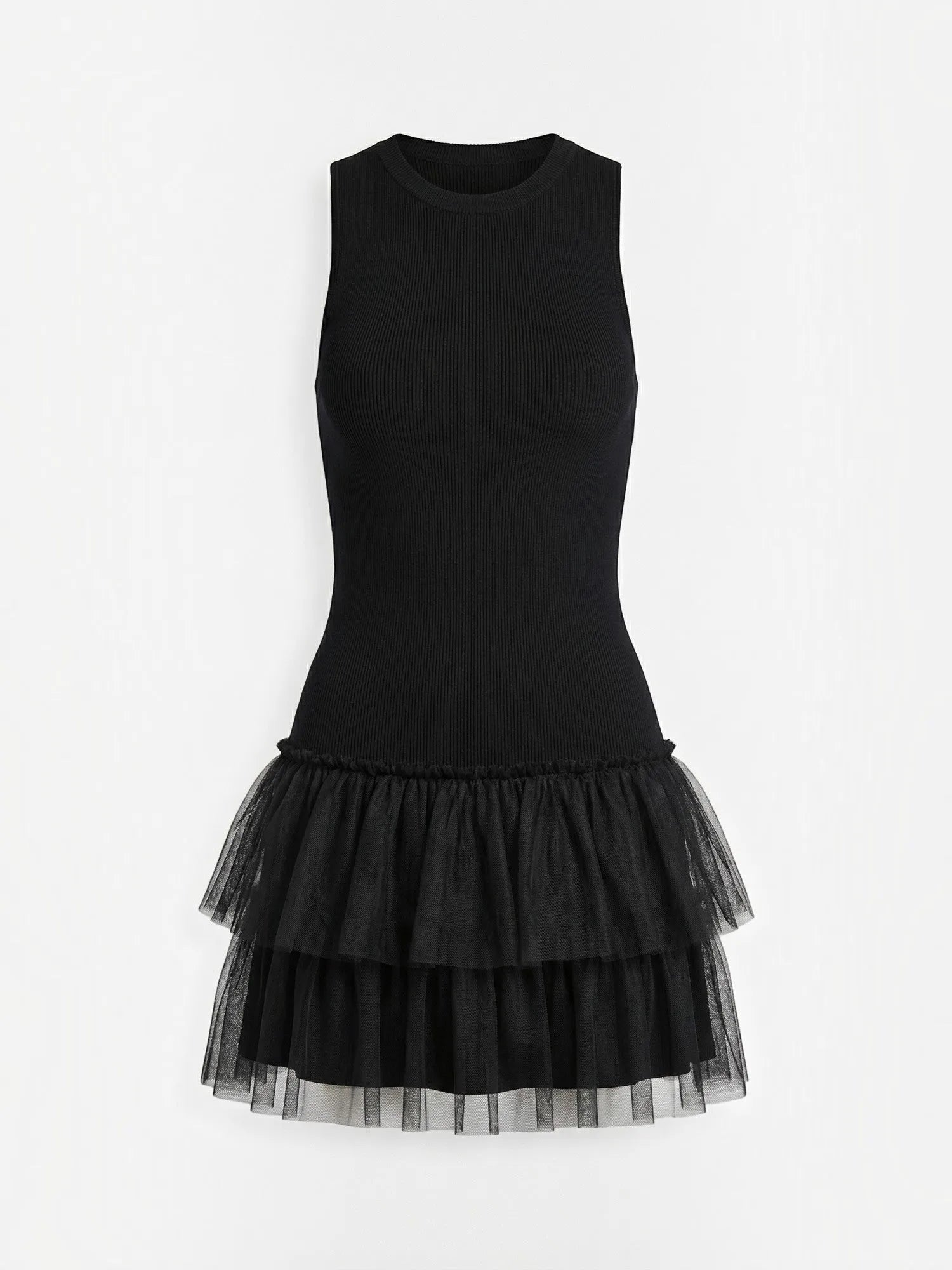 Nadia – tiulowa sukienka mini damska z wysokim kołnierzem, czarna | Butik Modowy
