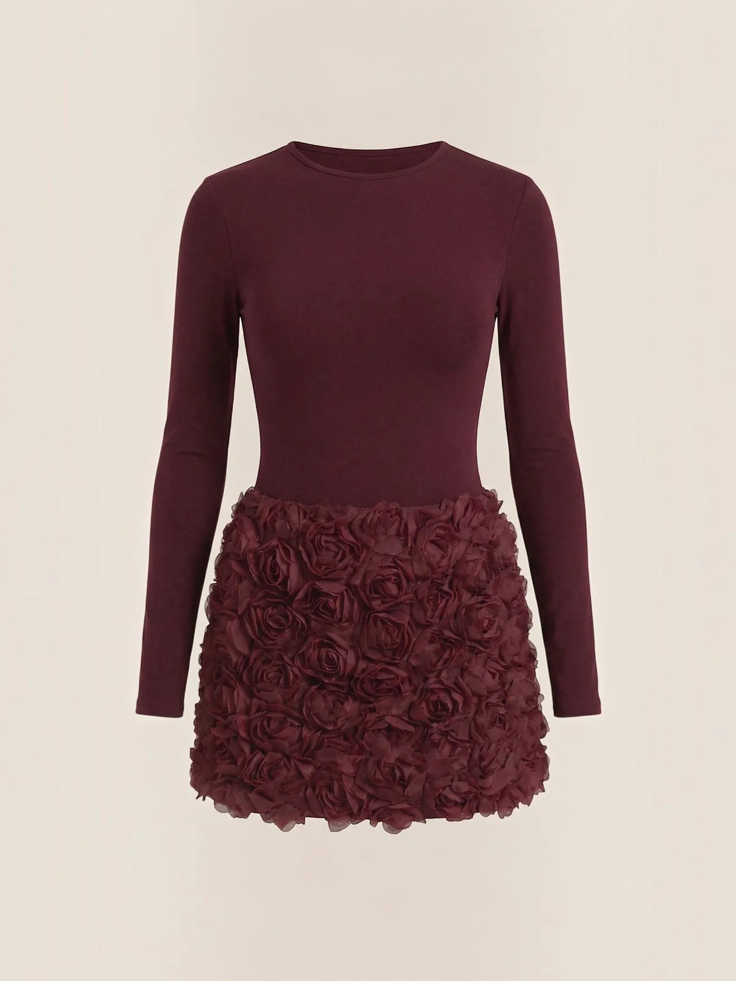 Tonya – sukienka mini damska z fakturą róż, bordowa | Butik Modowy